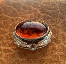 Antike Bernstein Brosche 825 Silber Fischland Jugendstil