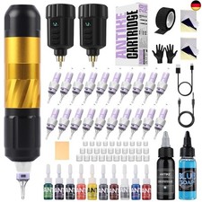 Tattoo Maschine Set Kabellos mit 2stk 1500mAh LED-Digitalanzeige Tattoo Akku