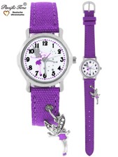 Armbanduhr Kinder Mädchen Fee Elfe Charm Anhänger violett Kinderuhr analog Quarz