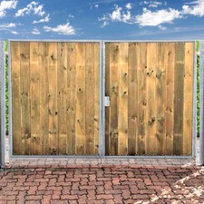 Einfahrtstor 350x180 cm Verzinkt mit Holz Tor 2-flügelig Holztor Gartentor ANNA