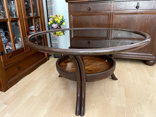 Couchtisch rund, Holz mit Glasplatte, 108cm Durchmesser