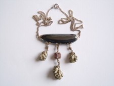 925 Silber Kette,Collier Hämatit,Rohrubin & Pyrit Anhängern 30,5 g/50,5 cm