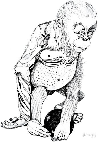 Affe mit ball 1983 tusche - ii,