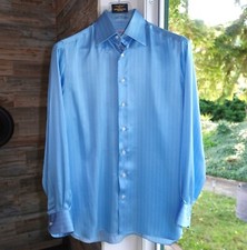 ZILLI SHIRT 39 button up down m silk blue made in italy