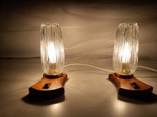 Vintage Tischlampen Bubbleglas Glasschirm Holzfuß ca 22 cm hoch 60er/ 70er