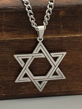 Edelstahl Halskette 50cm (45+5) mit Anhänger Davidstern Hexagramm silber