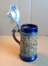 Bierkrug Steingut mit Zinndeckel von Merz  (#83)