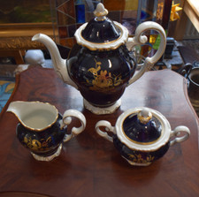 Kaffeekern, Kaffeekanne, Zuckerdose, Sahnekännchen Porzellan Weimar Kobalt, top!