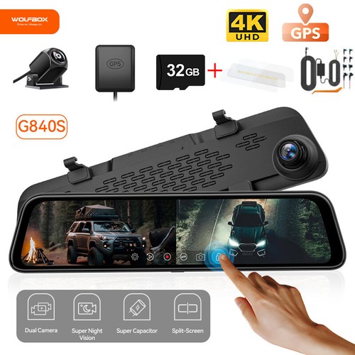 Wolfbox dashcam spiegel - 12", 4k