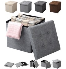 Sitzhocker mit Stauraum Sitzwürfel Truhen Gepolsterte Sitzfläche Leinen #2123