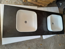 Loberon Waschtischplatte Blausteinarbeitsplatte mit 2 Aufsatzwaschbecken Jovelle