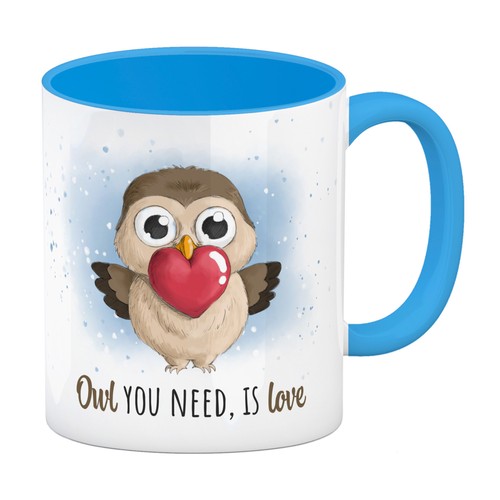 Eule kaffeebecher hellblau - eule,
