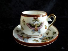 Japan Porzellan Mokkatassen mit Untertasse, Geishas Lithophanie u. Schmetterling