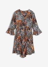 Neu Kleid mit Raffungsdetail Gr. 36 Orange Helllila Schwarz 3/4 Arm Damenkleid