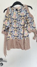 H&M Edle 100% Seide off SHOULDER Bluse Satin Oberteil gemustert Gr 38 M - Neu
