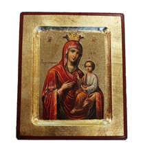 Griechisch-Orthodox Handgefertigt Holzikone Gottesmutter Gorgoepikoos 12.5x10