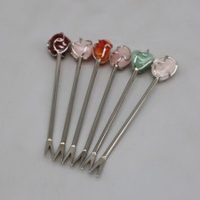 Vintage 6er Set Pieker für Cocktail Longdrinks Käseplatte aus Edelstahl & Quarz