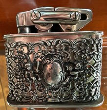 Karl Wieden Tischfeuerzeug, Benzin,  Vintage mit Hülle 835/1000 Silber