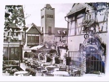 AK Rüdesheim am Rhein,  Hotel Lindenwirt, Bier-Weingarten, Bestuhlung, Echt Foto