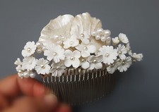 Peineta Novia Adorno Flores Blancas para el Pelo hecho a mano con Porcelana fría