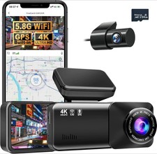 Dashcam Pro 4k mit Front und Rückkamera, 5.8GHz WiFi, kostenlose 64GB Karte