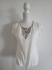 H&M T-Shirt Weiß Silber Glitzer 36 Oberteil Kurzarm Damen Bluse V-Ausschnitt