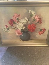 Gemälde Bild Ölbild Stilleben Blumen Nelken sig. K. Völker Keilrahmen Leinwand