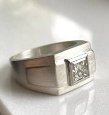 Prächtiger 1,50 Ct  Silber Ring m. Princess Cut Diamant  Siegelring Herren