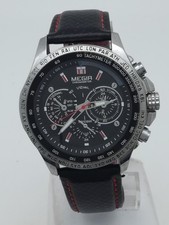 Megir Herrenuhr,Armbanduhr,Leuchtzeiger,schwarzes Lederband,die Uhr läuft