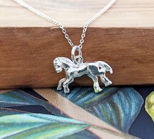 Sterling Silber massiv 925 Pony Pferd galoppierend Anhänger Halskette Weihnachtsgeschenk