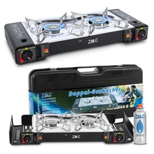 ZMC Campingkocher 2-flammig Outdoor Camping Gaskocher tragbar mit Piezozündung