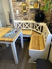 Kiefer  Eckbank & Tisch MASSIVHOLZ  Weiss /Kiefer Lackiert