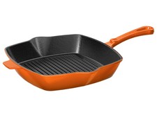 ERNESTO® Gusseisen-Grillpfanne, 24,5 x 24,5 cm, gerillt orange - B-Ware