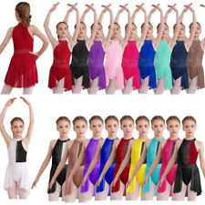 DE Kinder Mädchen Gym Ballett Lyrische Tanzkleider Leotard High-Low Tutu Röcke