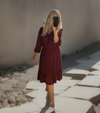 Body-Flirt  Midikleid 42 Bordeaux, Volantsaum,3/4arm,Chiffon, Polyester,neu!