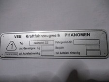 Typenschild ID-Plate Schild IFA VEB Phänomen Garant 32 s83