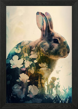 Gerahmtes Wandbild Hase Blumen