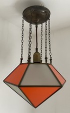 Art Deco Glas Messing Deckenleuchte weiß-orange geometrisch