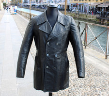 Herren schwarz ledermantel trench coat vintage 80 90 jahre Größe M