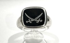 925/- Silber Ring, Onyx Platte, Muster, Gr. 60, Siegel Ring, 16 mm breit