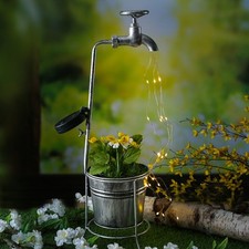 LED Solar Wasserhahn mit Blumentopf Deko Balkon Gartenbeleuchtung 60cm Sensor