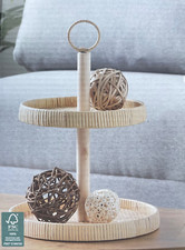 Rattan Etagere 2-stöckig Ø27,5 cm – Serviertablett für Obst & dekorative Deko