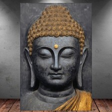 LEINWAND BILD ER XXL ABSTRAKT BUDDHA KOPF RELAX SCHWARZ GOLD WAND POSTER P1579
