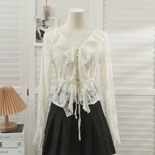 Damen Rüschen Spitze Hemd