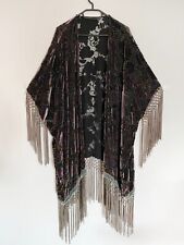 ❤️ZARA NEUWERTIG MAULBEERSEIDE VINTAGE KIMONO SAMT VELOURS PONCHO FRANSEN JACKE 