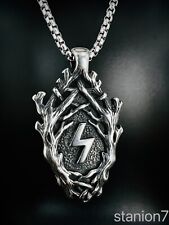 Yggdrasil Rune Anhänger Edelstahl Kette Wikinger Lebens Baum Schmuck Biker  355A