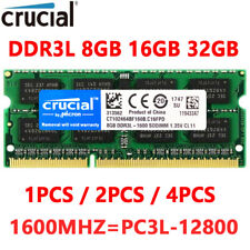 CRUCIAL DDR3L DDR3 8GB 16GB 32GB 1600 Mhz PC3L-12800 SODIMM Laptop Memory RAM