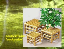 3 Beistelltische Bambus Tisch in Handarbeit