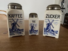 3 alte Behältnisse Dose Keramik Kaffee Tee Zucker Delfter Muster Windmühle…