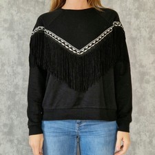 Fransen Pullover River Island Oversized Damen Sweatshirt Schwarz Pulli gr 36 S